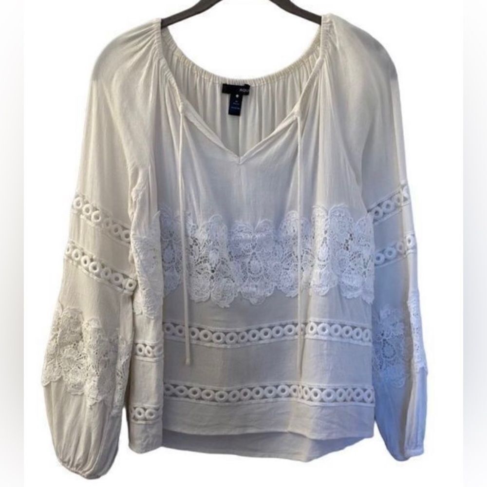 Aqua woman’s ivory long sleeve crochet lace boho top size small
